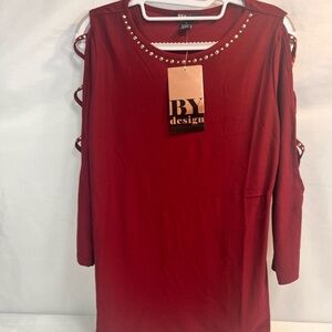 NWT By Design Long Sleeve Top Criss Cross Stud Accents Sleeves Zinfandel Sz Sm
